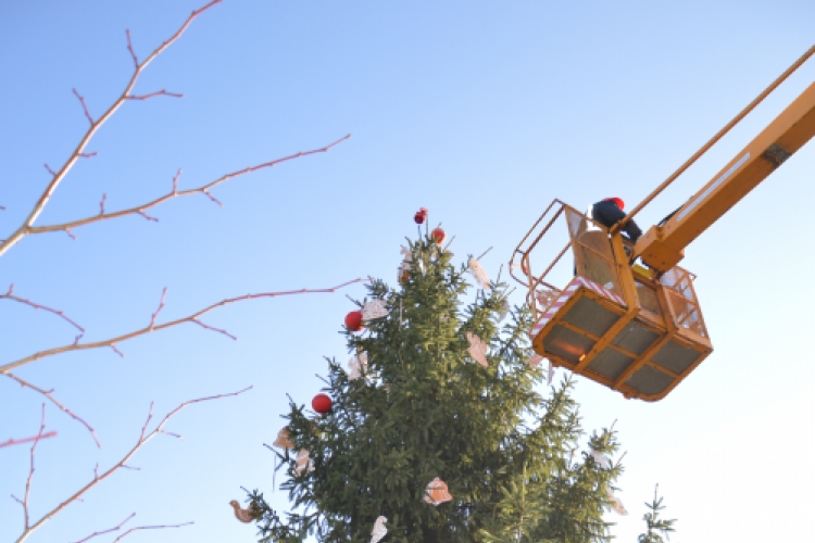 Ékes fenyőfa hirdeti a lakótelepen is a Karácsonyt