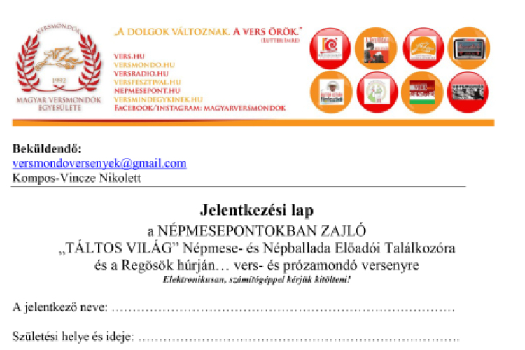 Vers- és prózamondó verseny jelentkezési lap