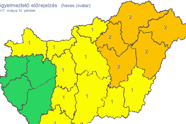 Narancssárga veszélyjelzés: felhőszakadás, jégeső, 70-100 km/órás szél