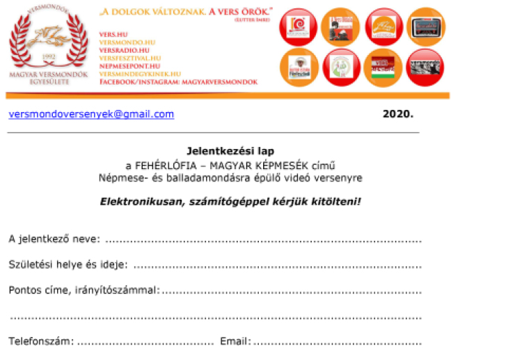 Fehérlófia Magyar Képmesék jelentkezési lap